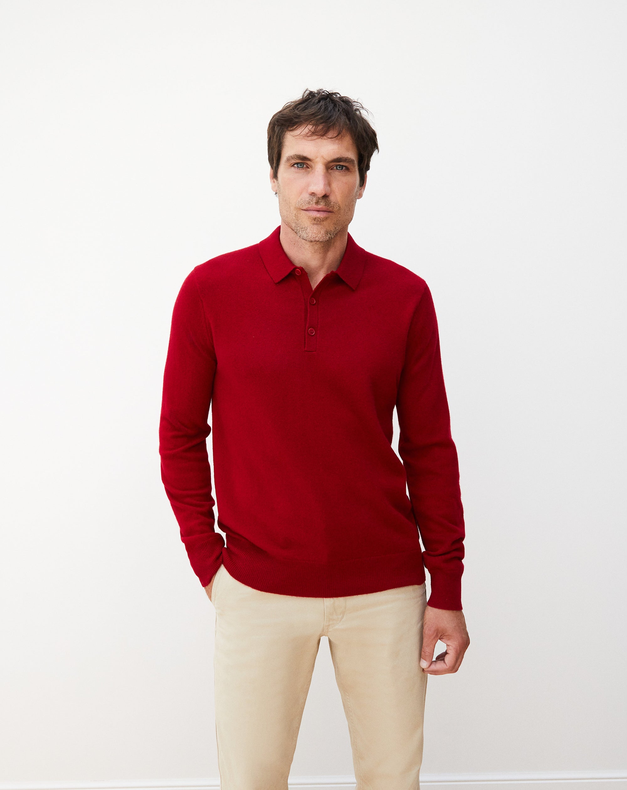 RECO145Polo Manches Longues - Rouge Guarana