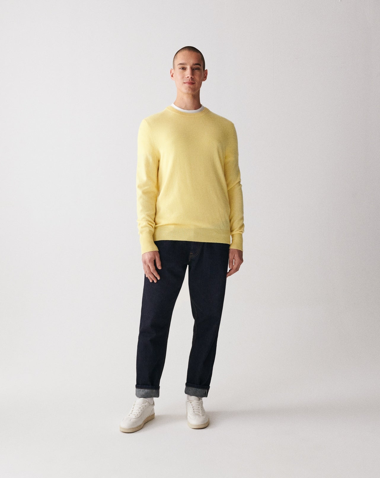 RECO130Pull Col Rond Classique - Jaune Buvard