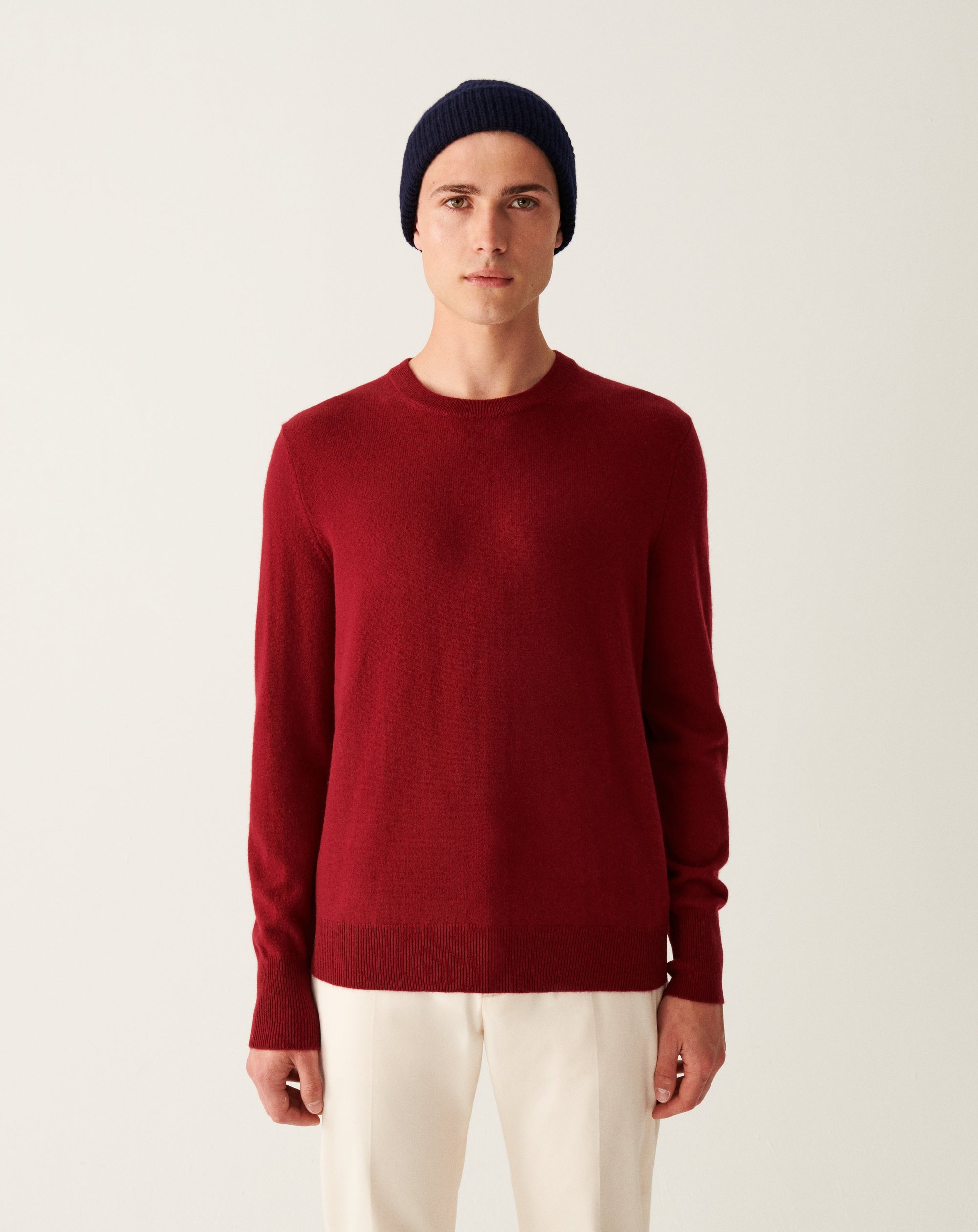 RECO130Pull Col Rond Classique - Rouge Cranberry