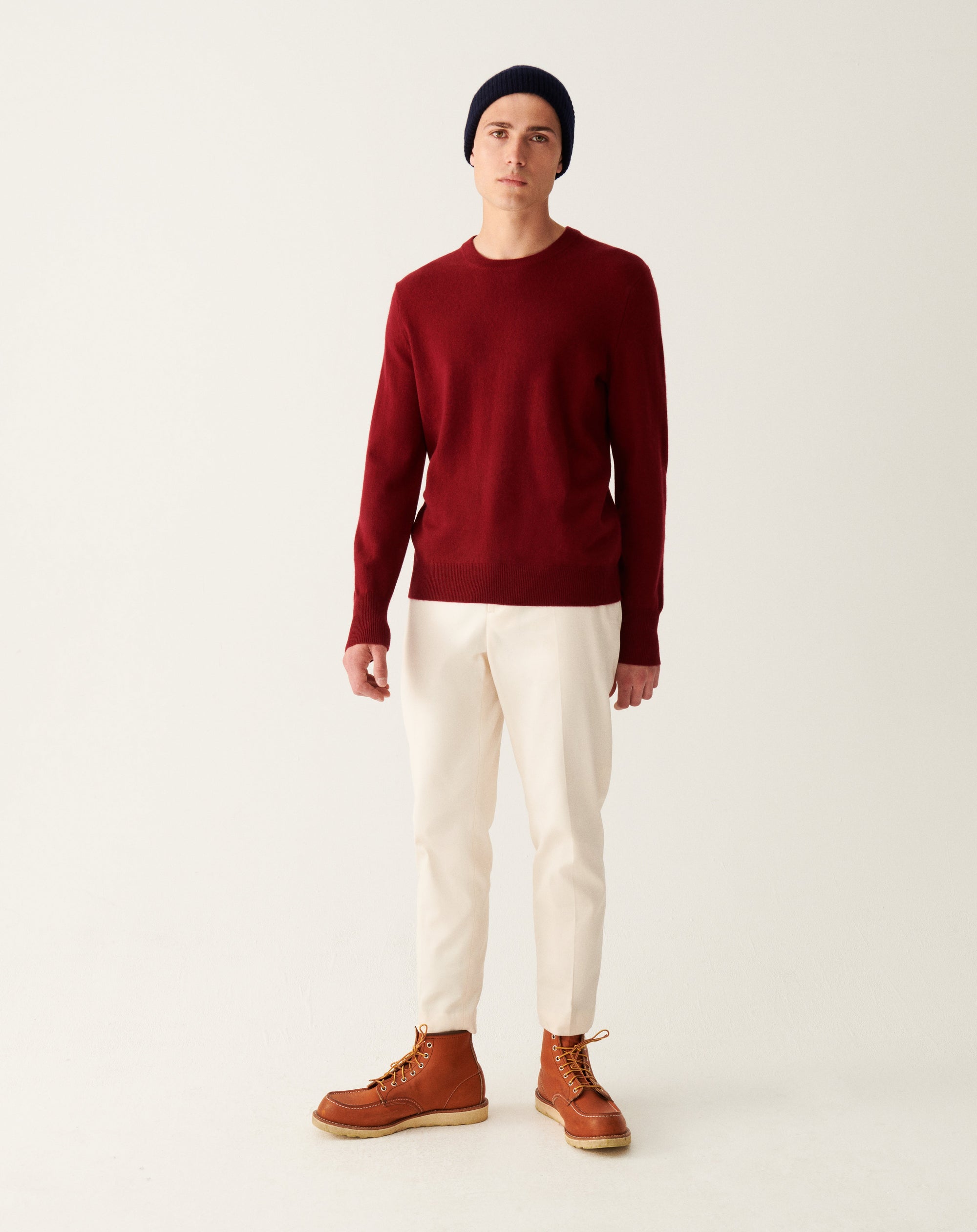 RECO130Pull Col Rond Classique - Rouge Cranberry