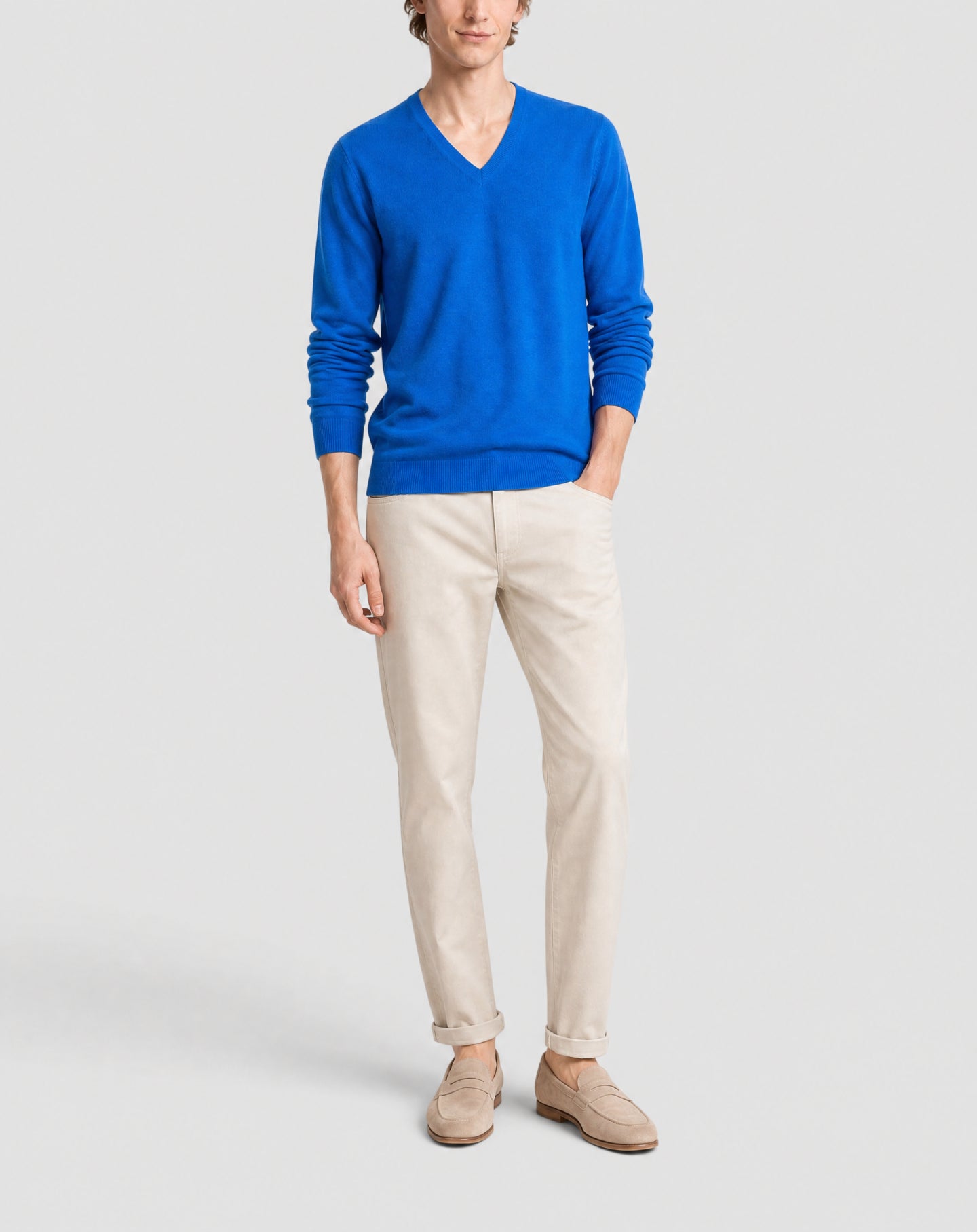 Fitted V-neck cashmere jumper - Cobalt