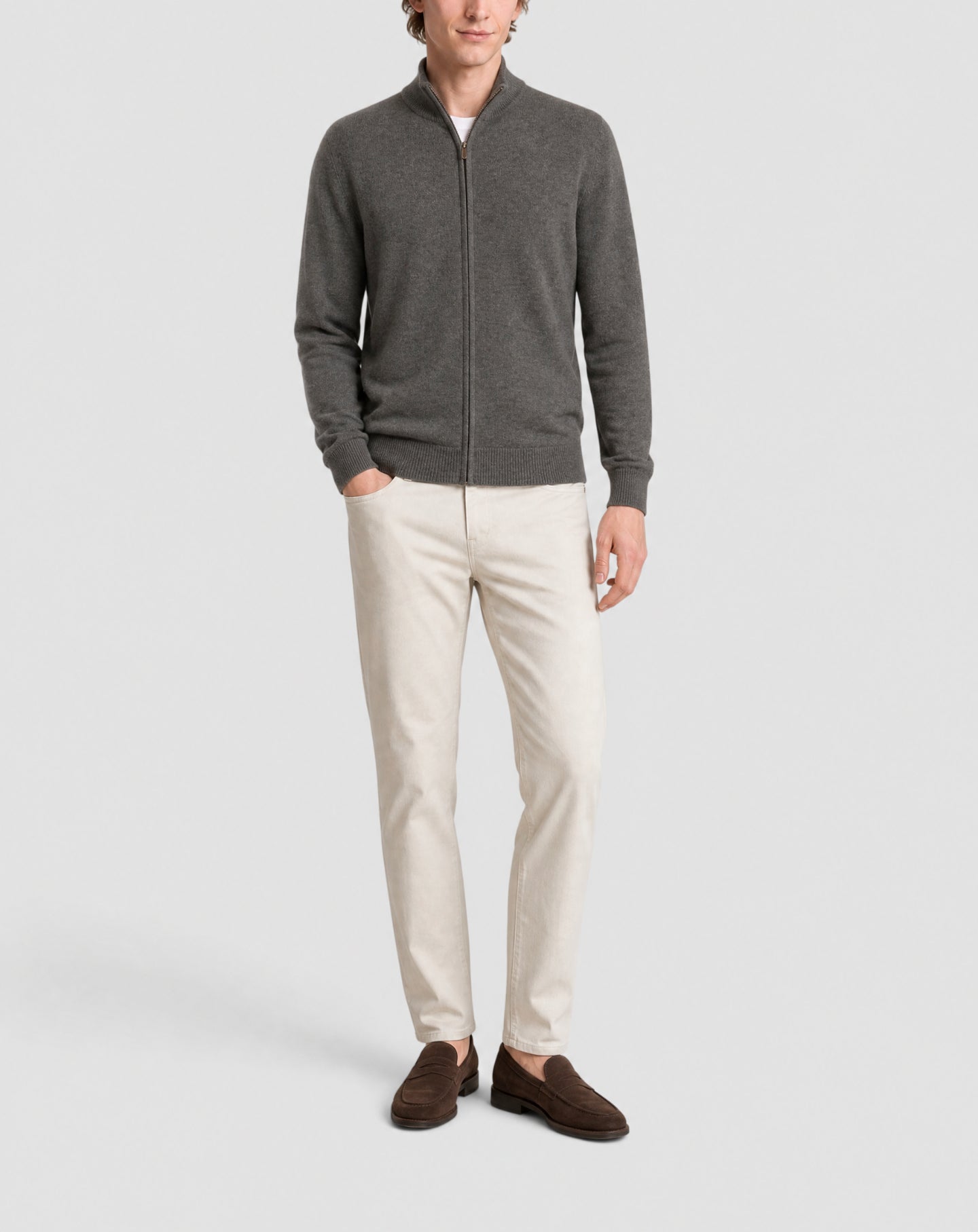Blouson zippé en cachemire -  Loup