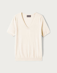 RECO70Pull V Manches Courtes Ultrafin Contemporain - Naturel