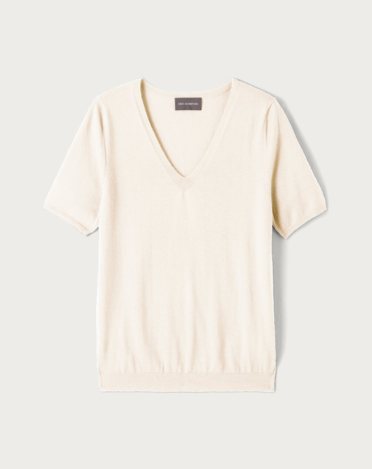 RECO70Pull V Manches Courtes Ultrafin Contemporain - Naturel