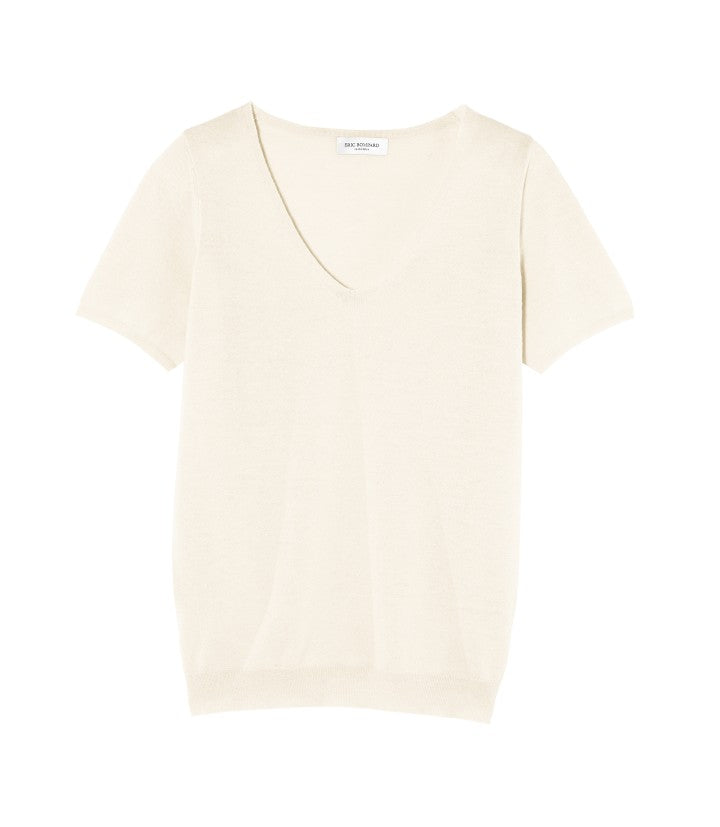 RECO70Pull V Manches Courtes Ultrafin Contemporain - Naturel