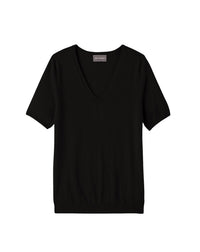 Ultra-fine short-sleeved V-neck cashmere jumper - Black