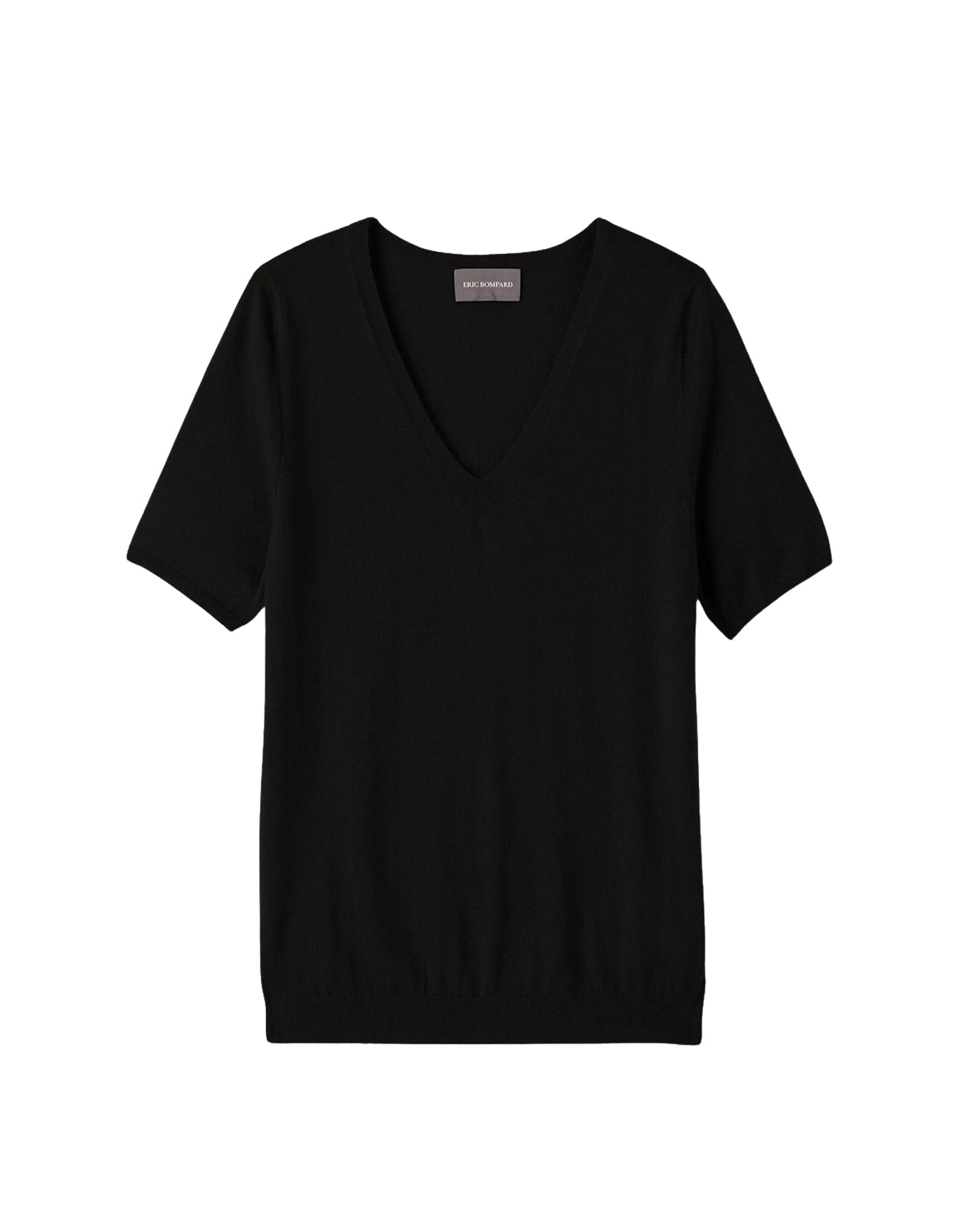 Ultra-fine short-sleeved V-neck cashmere jumper - Black