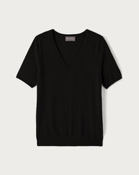 RECO70Pull V Manches Courtes Ultrafin Contemporain - Noir