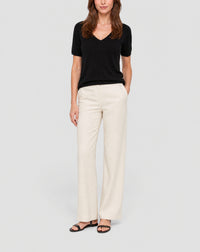 Ultra-fine short-sleeved V-neck cashmere jumper - Black