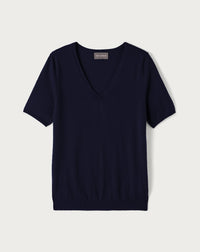 RECO70Pull V Manches Courtes Ultrafin Contemporain - Marine