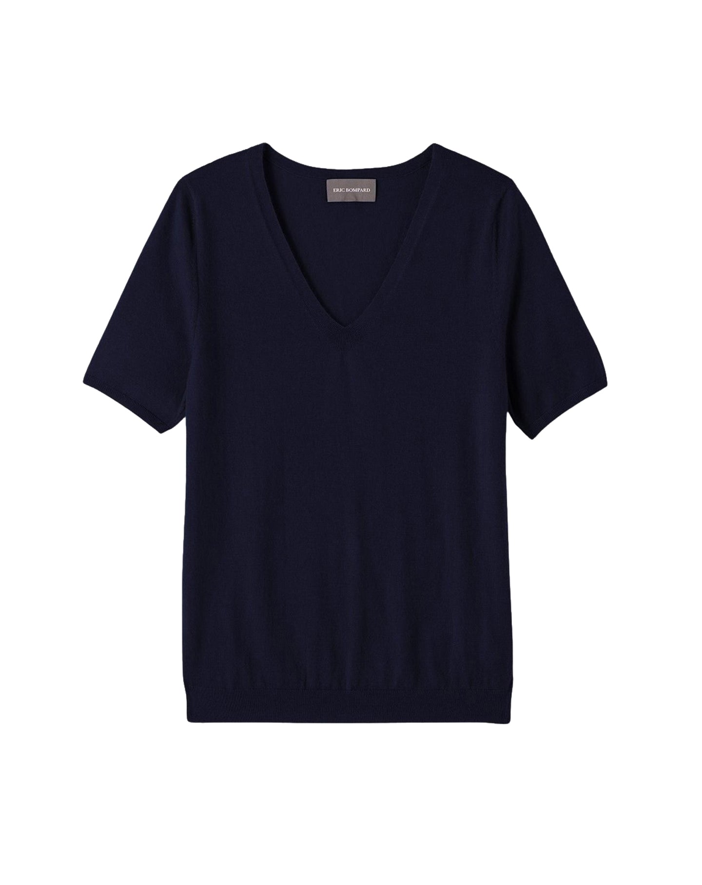 Ultra-fine short-sleeved V-neck cashmere jumper - Navy