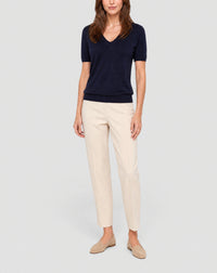 Ultra-fine short-sleeved V-neck cashmere jumper - Navy