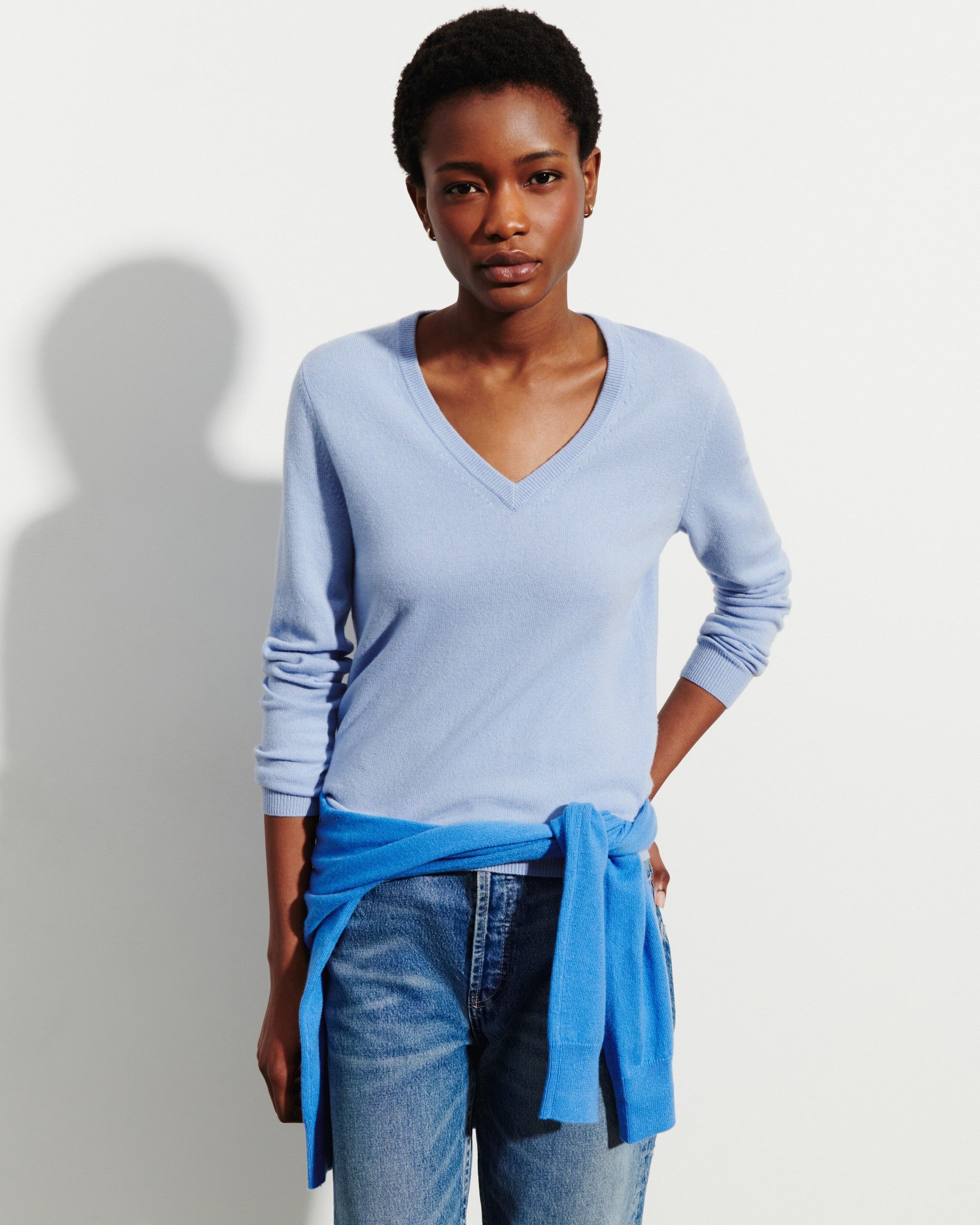 RECO110Pull Col V Classique - Bleu Rif