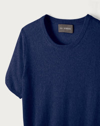 Pull col rond à manches courtes en cachemire -  Bleu Nocturne