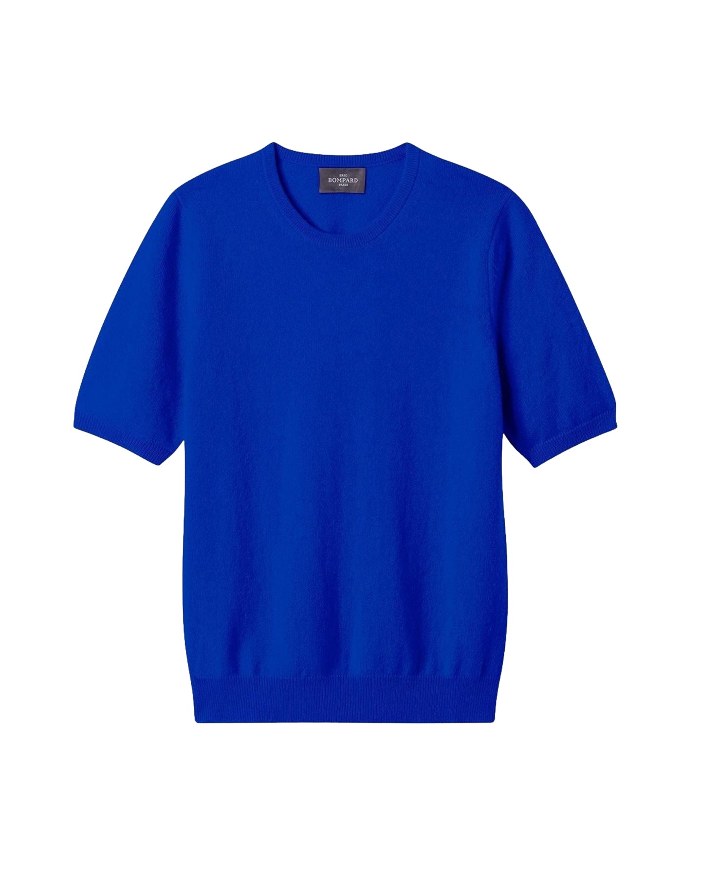 Pull col rond à manches courtes en cachemire -  Bleu Delphinium