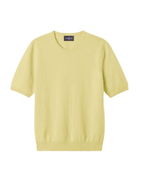 Pull col rond à manches courtes en cachemire -  Jaune Buvard