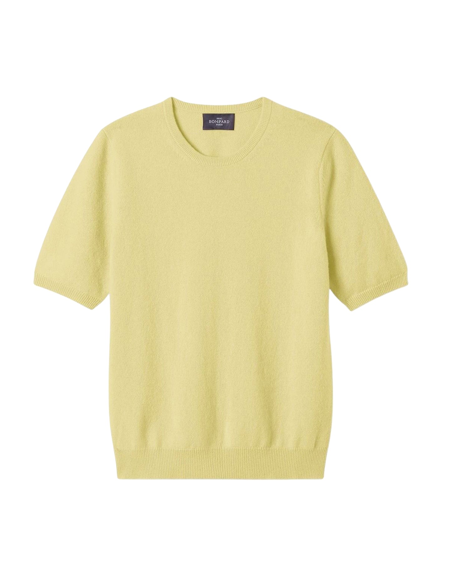 Pull col rond à manches courtes en cachemire -  Jaune Buvard