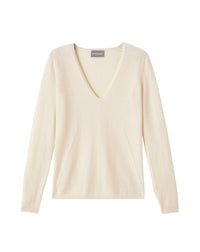 Fitted V-neck jumper in cashmere with a pointelle pattern - Natural