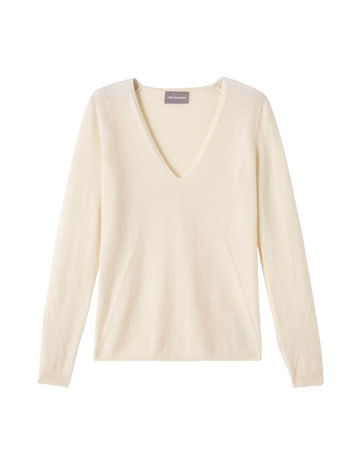Fitted V-neck jumper in cashmere with a pointelle pattern - Natural