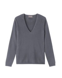 Fitted V-neck jumper with a pointelle pattern in cashmere - Loup