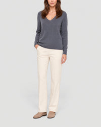 Fitted V-neck jumper with a pointelle pattern in cashmere - Loup