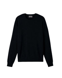 Fitted round-neck jumper with hammer sleeves in cashmere - Black