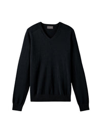 Fitted V-neck jumper with drop shoulders in cashmere - Black