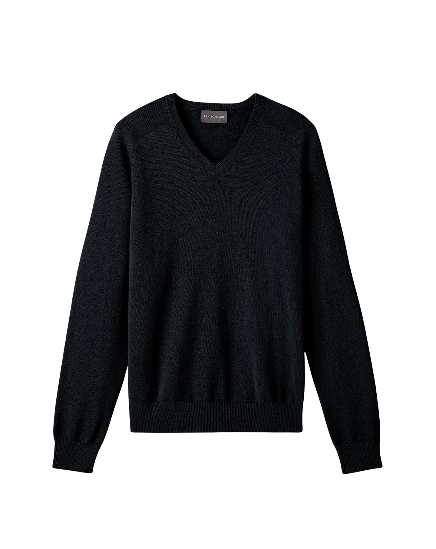 Fitted V-neck jumper with drop shoulders in cashmere - Black