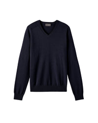 Fitted V-neck jumper with raglan sleeves in cashmere - Navy