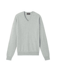 Fitted V-neck jumper with hammer sleeves in cashmere - Givre