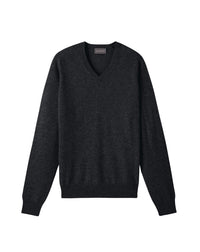Fitted V-neck jumper with drop-shoulder sleeves in cashmere - Anthracite