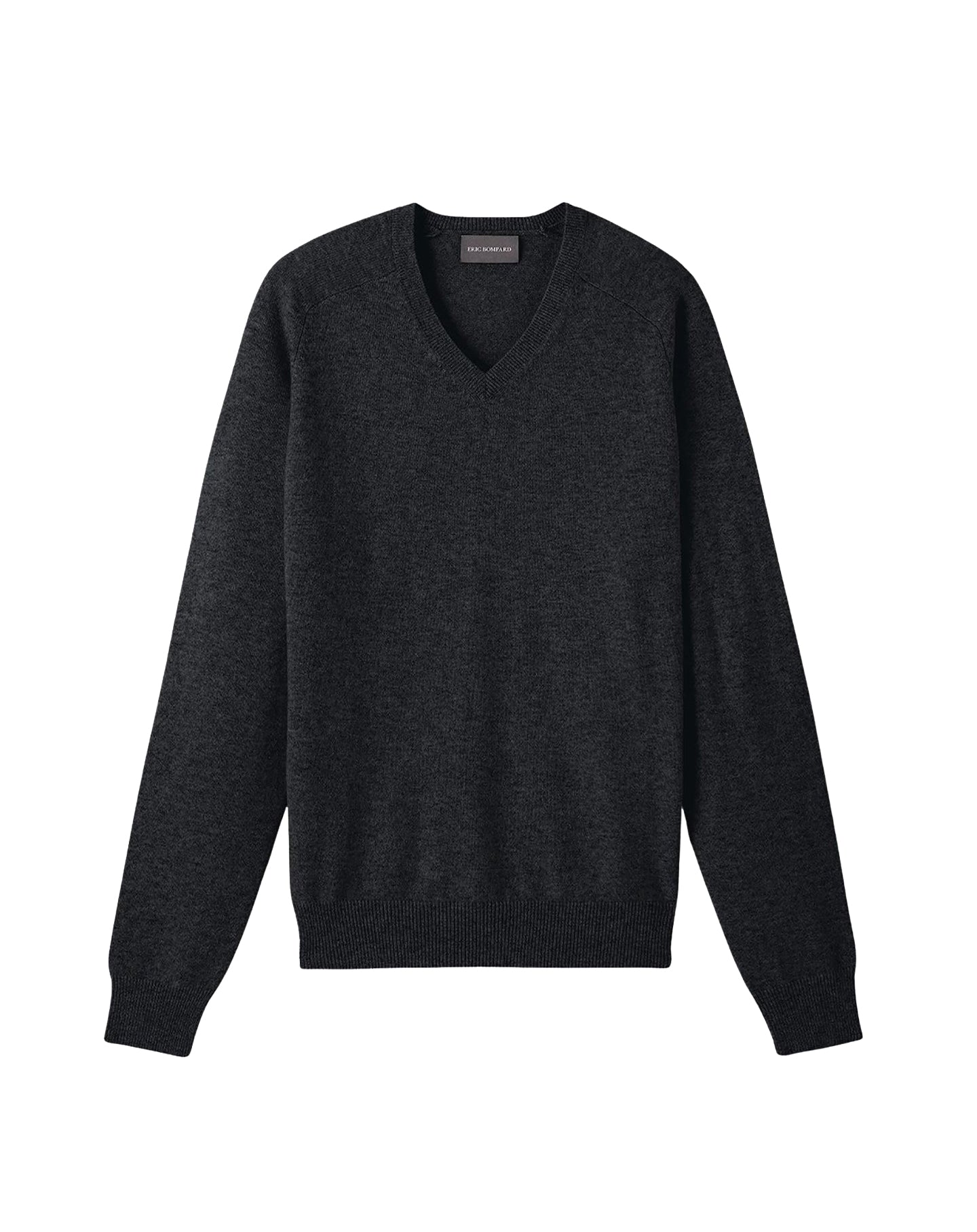 Fitted V-neck jumper with drop-shoulder sleeves in cashmere - Anthracite