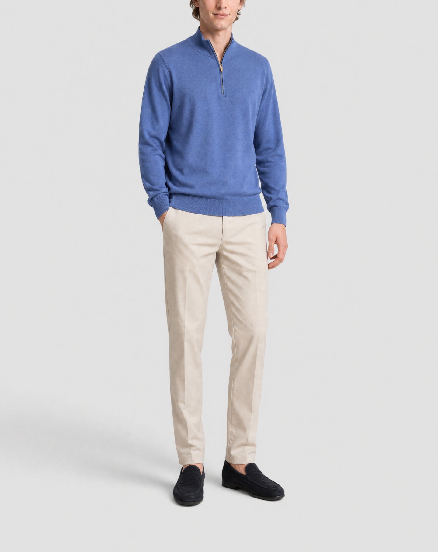 Cashmere jumper with a trucker collar - Faience