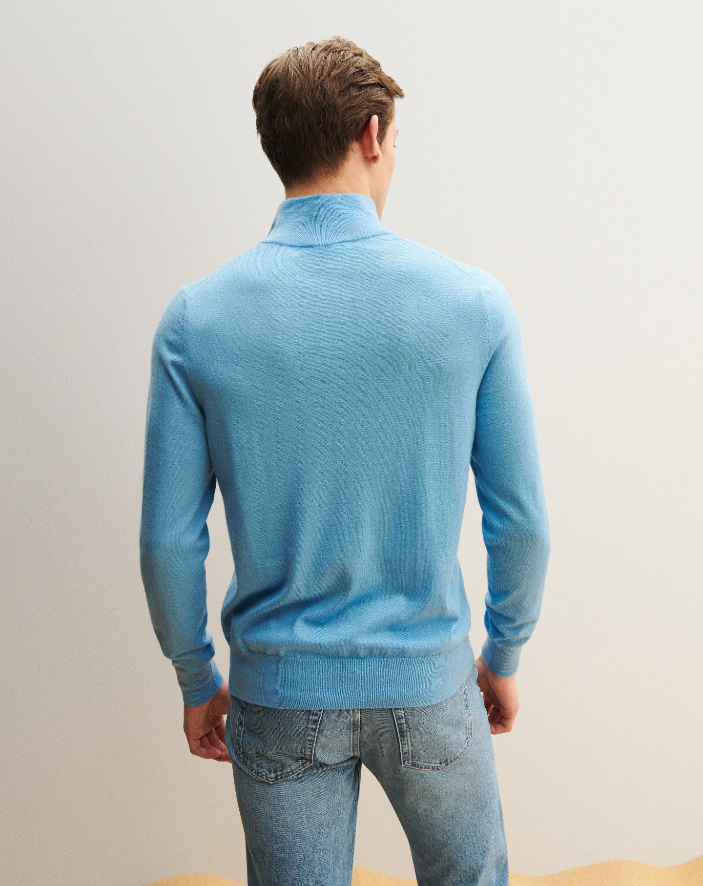 Cashmere jumper with a trucker collar - Aqua
