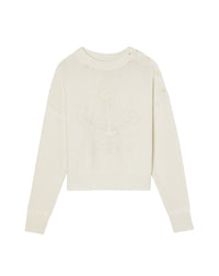 Pull col rond ancre brodée main en coton -  Naturel