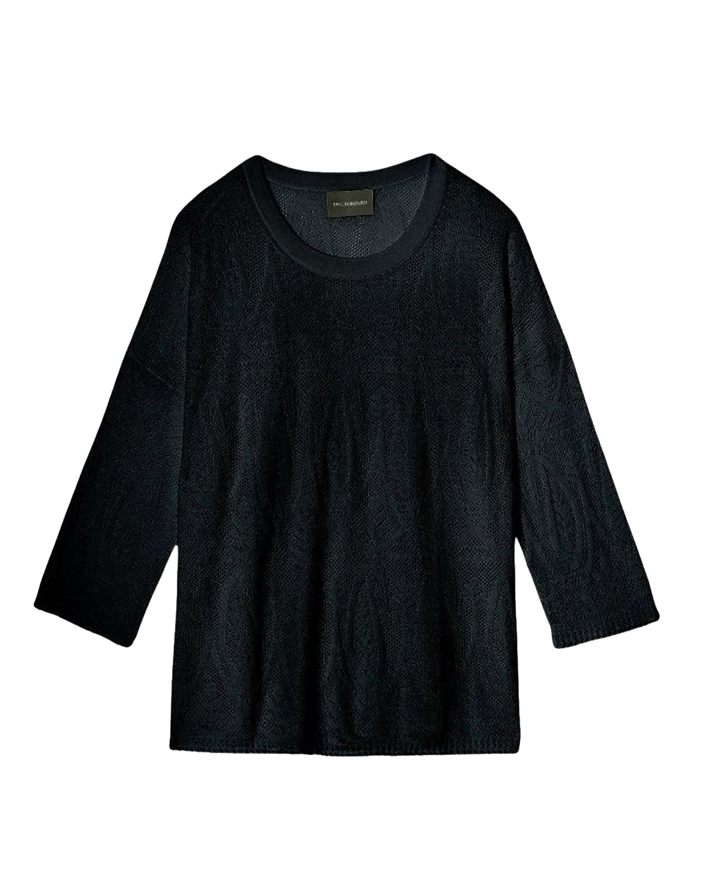 Pull col rond dentelle paisley en cachemire -  Noir