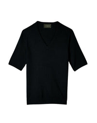 Short-sleeved V-neck cashmere jumper - Black