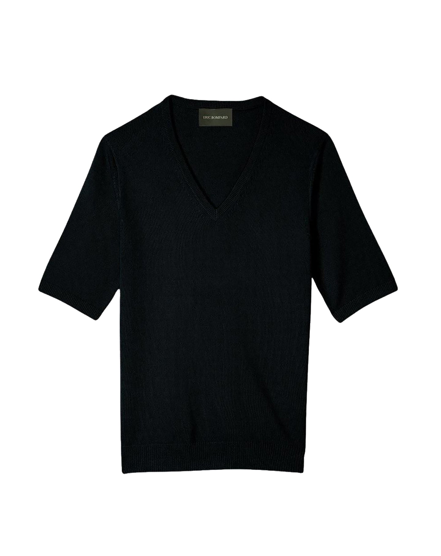 Short-sleeved V-neck cashmere jumper - Black