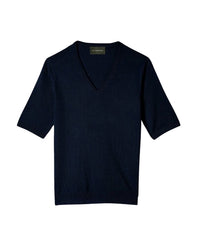 Short-sleeved V-neck cashmere jumper - Navy