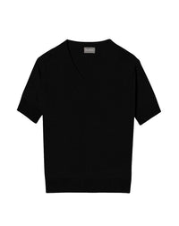 Oversized short-sleeved V-neck cashmere jumper - Black