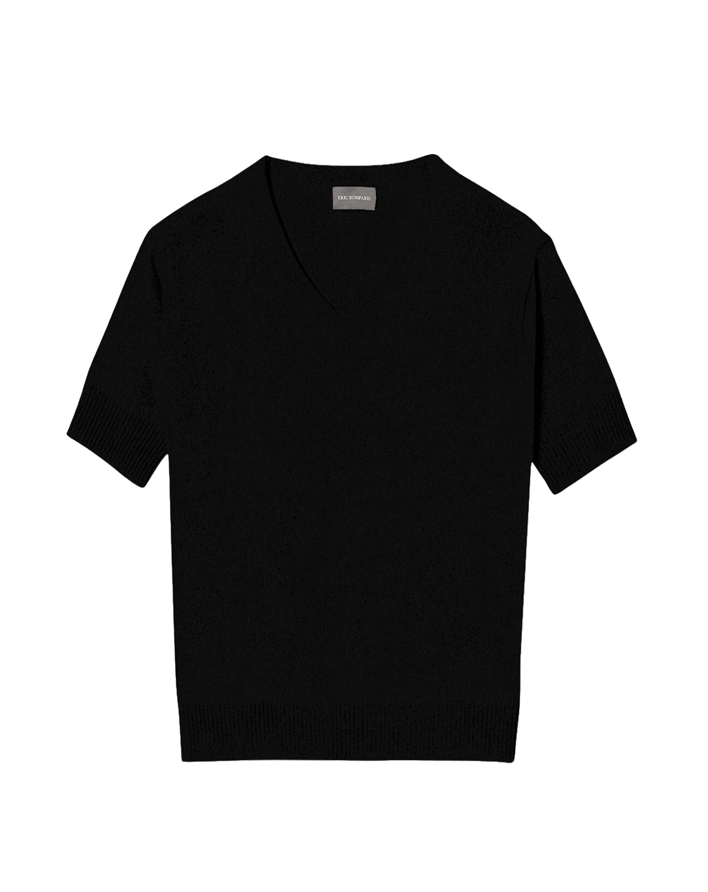 Oversized short-sleeved V-neck cashmere jumper - Black