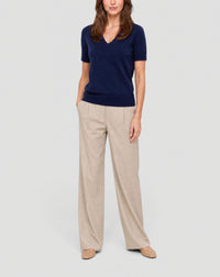Oversized short-sleeved V-neck cashmere jumper - Navy