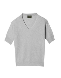 Oversized short-sleeved V-neck cashmere jumper - Givre