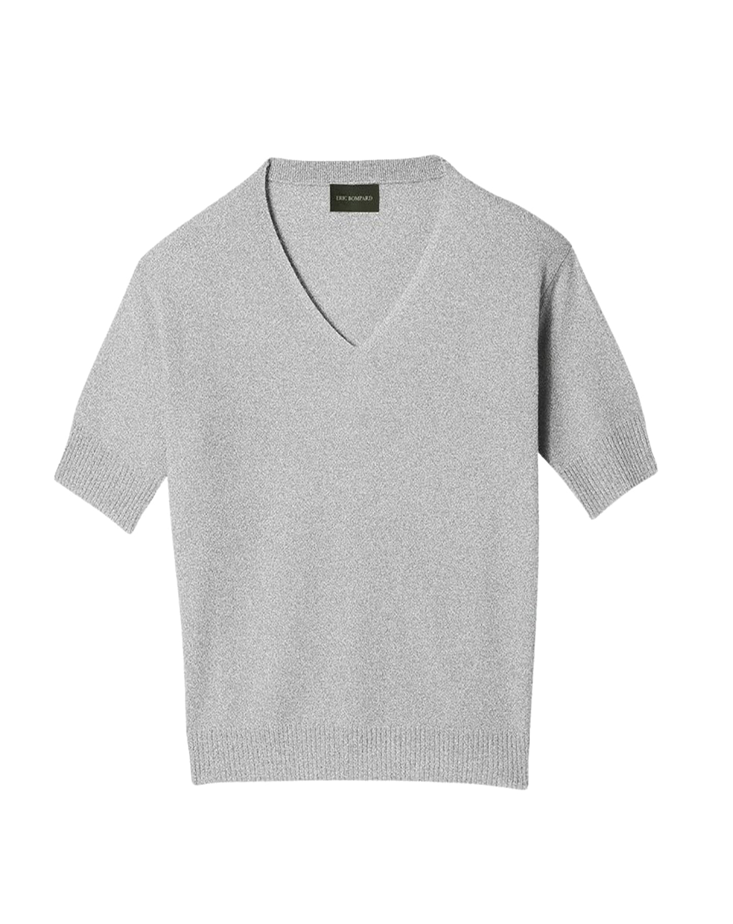 Oversized short-sleeved V-neck cashmere jumper - Givre