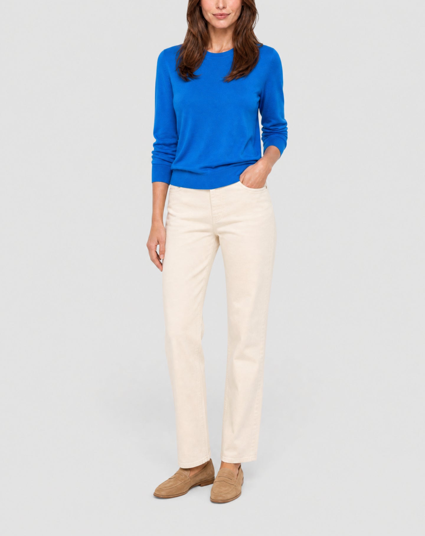 Pull col rond ultrafin en cachemire -  Cobalt