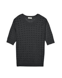 Pull col rond point cœur en coton -  Anthracite