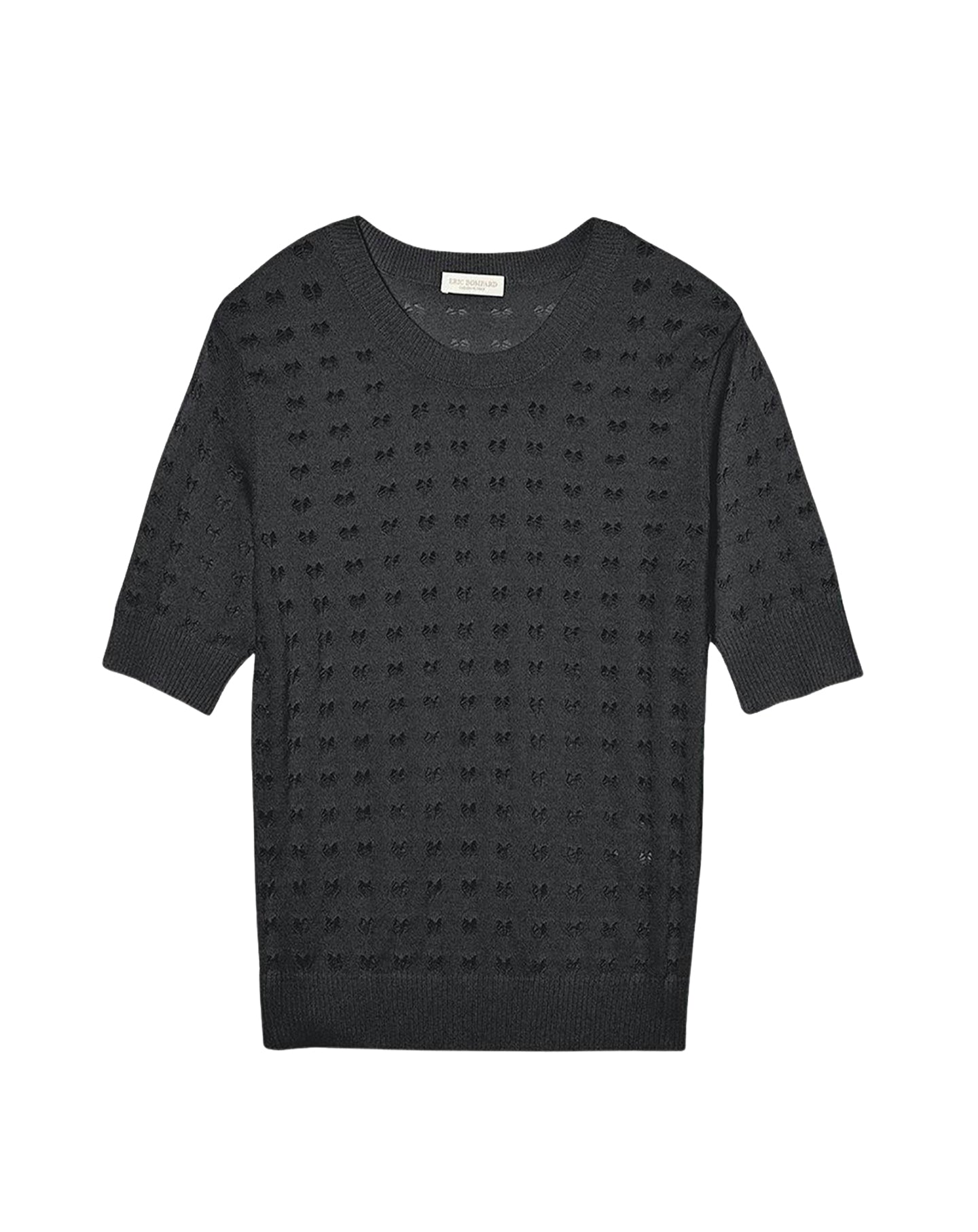 Pull col rond point cœur en coton -  Anthracite