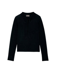 Ultra-fine V-neck jumper with a cashmere tie detail - Black