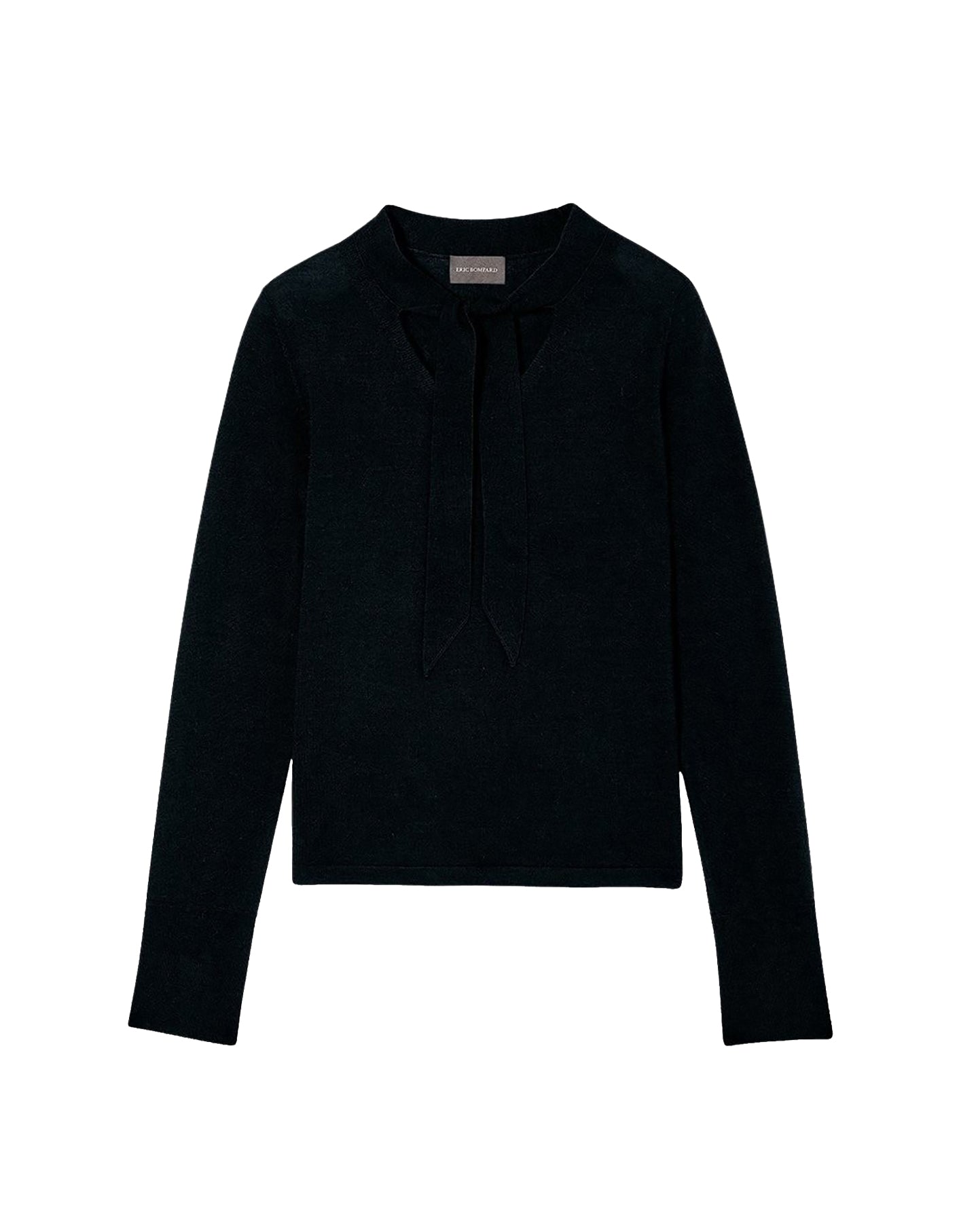 Ultra-fine V-neck jumper with a cashmere tie detail - Black