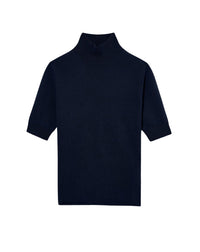 Short-sleeved cashmere roll-neck jumper - Navy